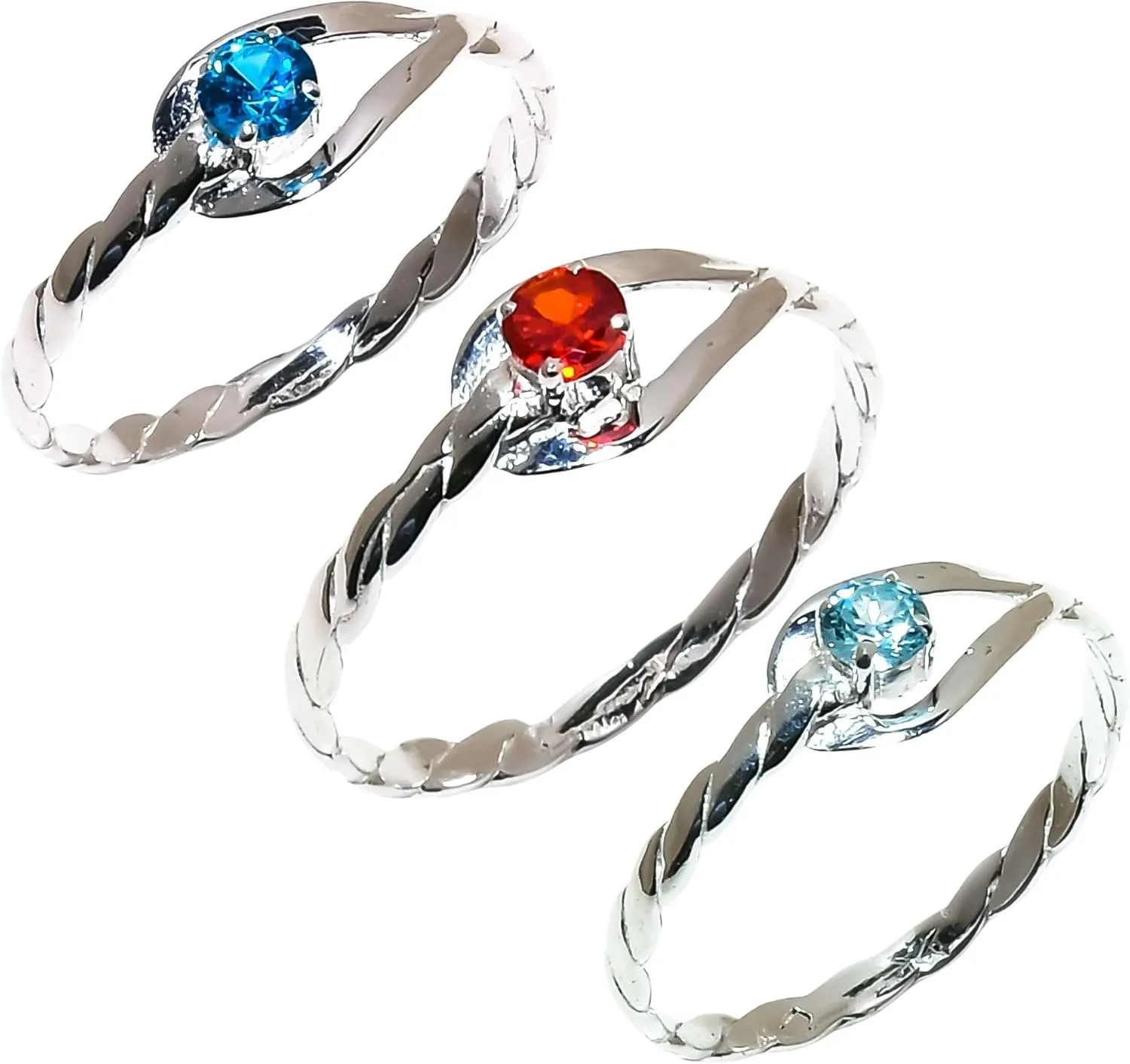 Jete 925 Sterling Silver Signet Ring | Blue Sapphire Topaz Rings for Women | Statement Stacking Band for Gift | 4 mm Round