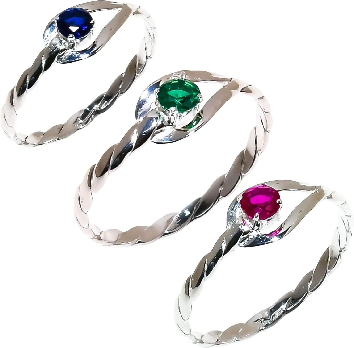 Jete 925 Sterling Silver Signet Ring | Emerald Rings for Women | Statement Stacking Band for Gift | 4 mm Round