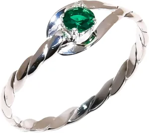 Jete 925 Sterling Silver Signet Ring | Emerald Rings for Women | Statement Stacking Band for Gift | 4 mm Round