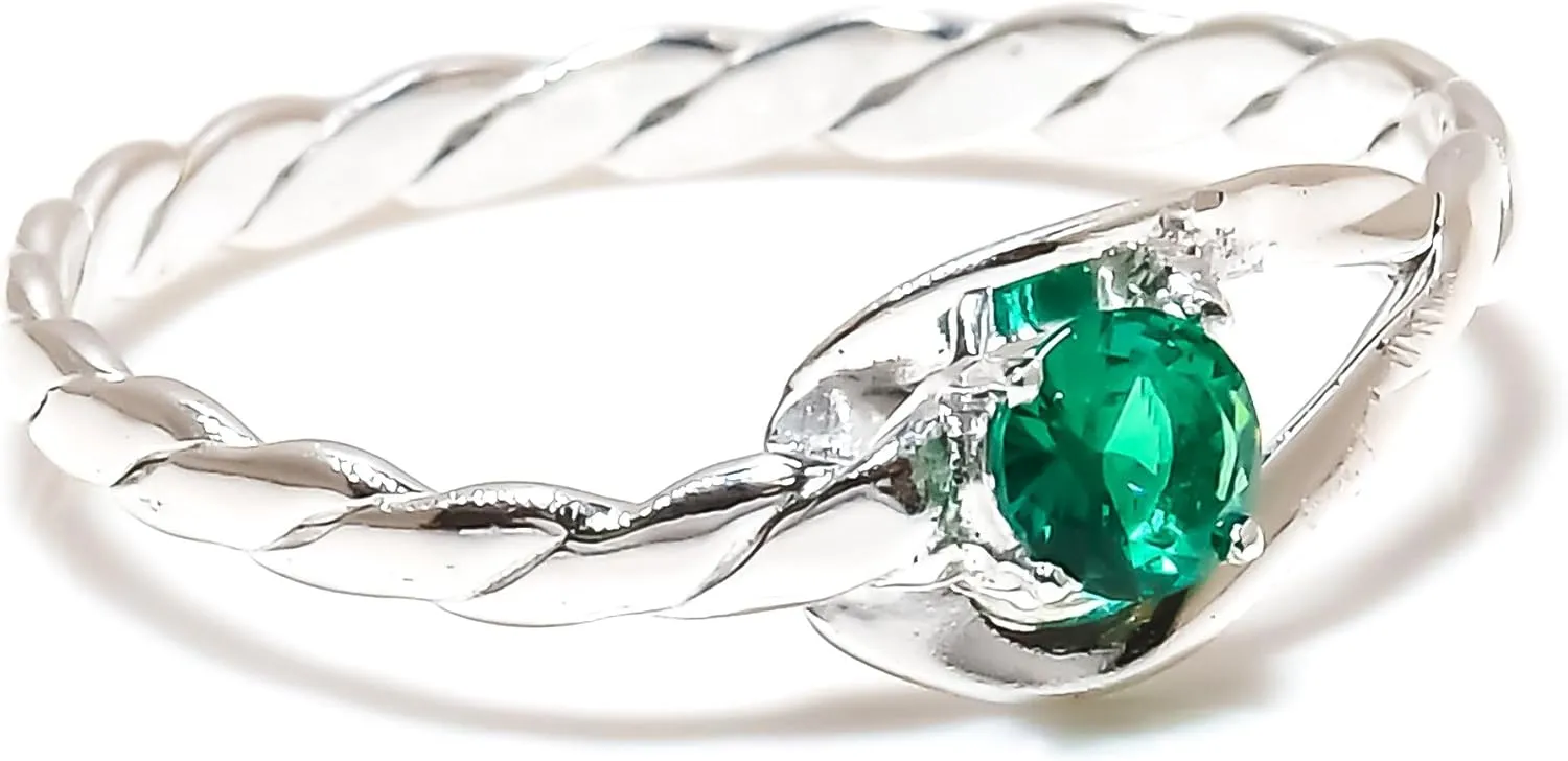 Jete 925 Sterling Silver Signet Ring | Emerald Rings for Women | Statement Stacking Band for Gift | 4 mm Round