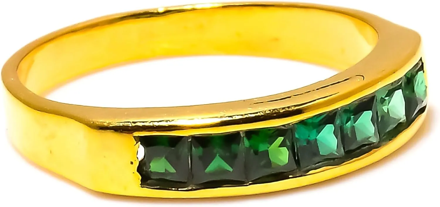 Jete Natural Tsavorite Rings for Women | 925 Sterling Silver Eternity Gemstone Ring | Statement Stacking Band for Gift | 4x4 mm Baguette
