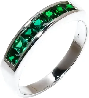 Jete Natural Tsavorite Rings for Women | 925 Sterling Silver Eternity Gemstone Ring | Statement Stacking Band for Gift | 4x4 mm Baguette
