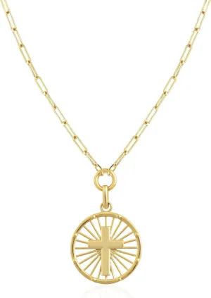Jewelry Atelier Gold Filled Medallion Coin Necklaces for Women 14K Gold Filled Necklace with Adjustable Length Water/Tarnish Resistant, Statement Necklace Gold Necklace Round Pendant (Cross, 18 inch)