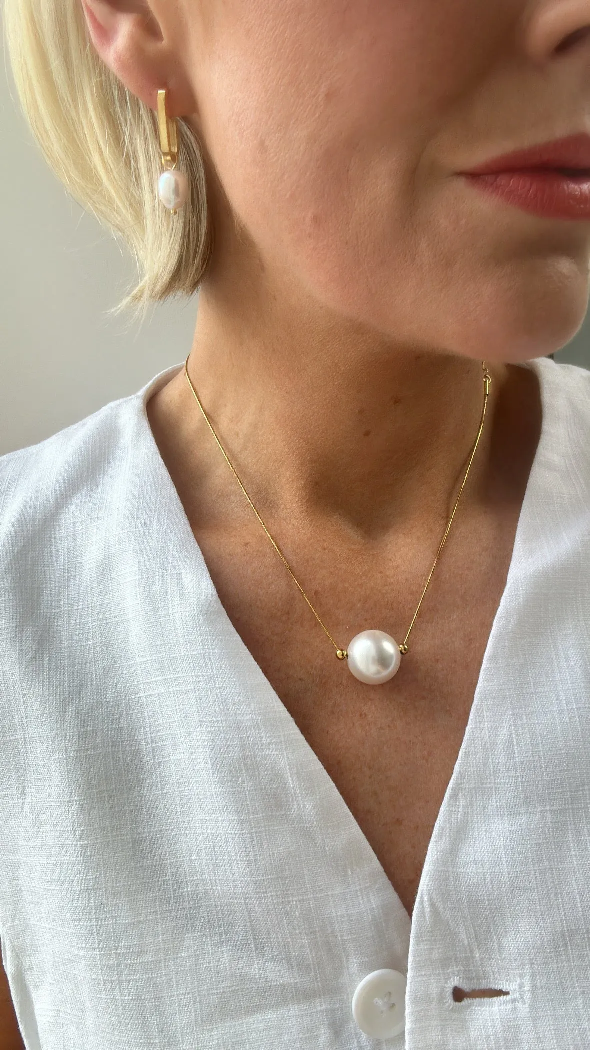 Jill Daisy - Pearl Gold Necklace Bracelet Set