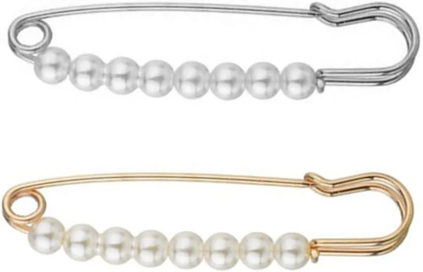 jojofuny 2pcs Pearl Brooch Pins Stylish Alloy Lapel Accessories for Dress Up present Props Silver for Parties Mother Day Special Occasions