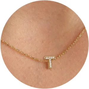 JSJOY Gold Diamond Initial Necklaces for Women, Tiny Initial Necklace Letter A-Z Pendant Choker Cubic Zirconia Necklaces