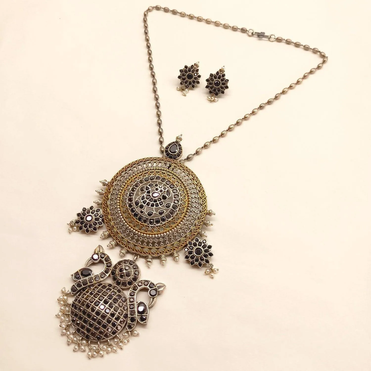 Kahani Long Oxidised Black Pendant Set