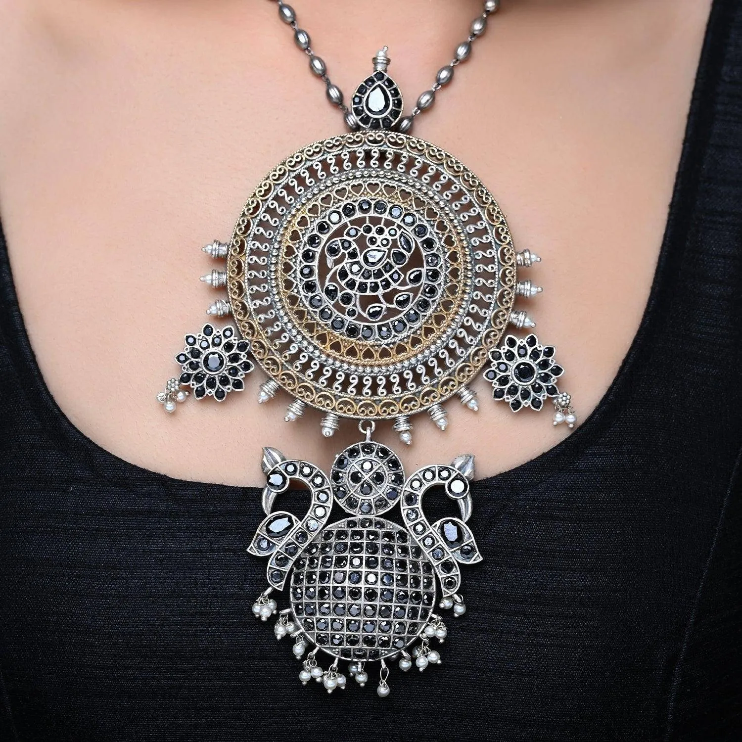 Kahani Long Oxidised Black Pendant Set