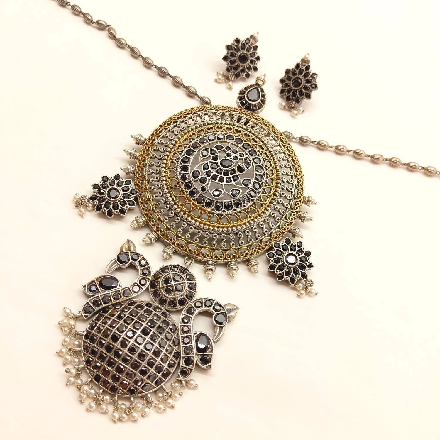 Kahani Long Oxidised Black Pendant Set