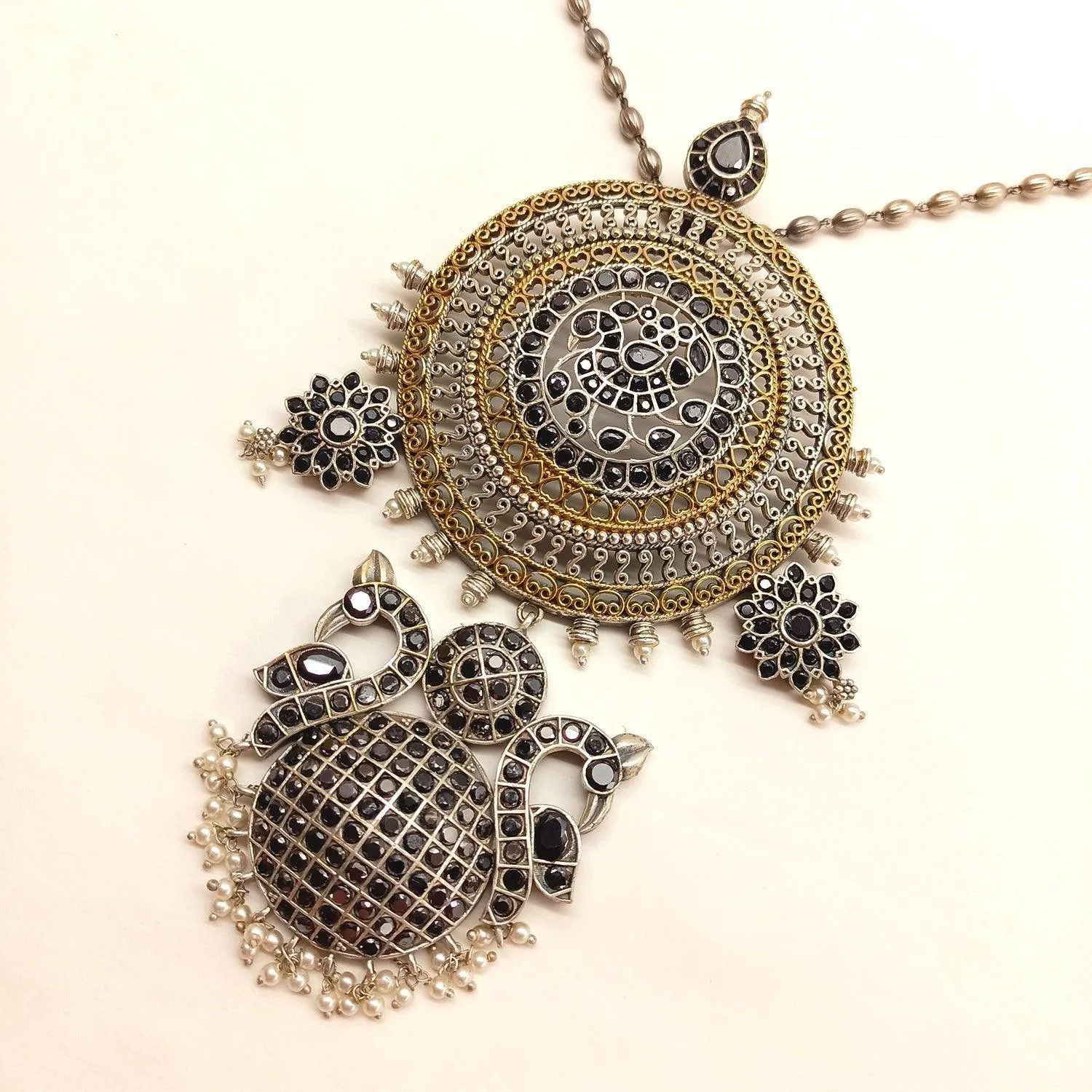 Kahani Long Oxidised Black Pendant Set