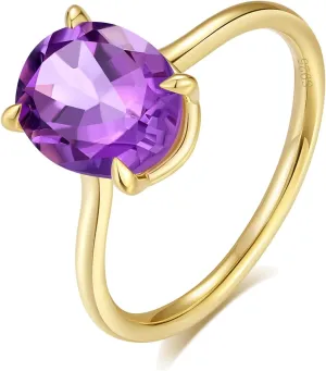 Kemstone 5.0 Carat Purple Amethyst/Citrine/Blue Topaz/Peridot Engagement Ring for Women in14K Yellow Gold Plated 925 Sterling Silver,size 5-10