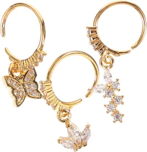 KESYOO 3Pcs Dangle Nose Rings for Women Rhinestone Studded Stainless Steel Piercing Jewelry Chic Unique Accessories for Special Occasions