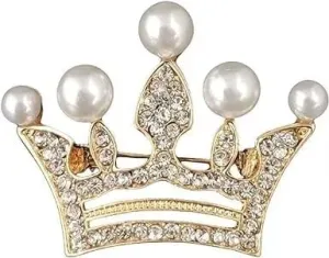 KLUFO Crown brooch pearl crystal crown brooch women's brooch, brooch women's clothing dress shirt, gold, KLUFO-6481819875456