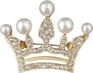 KLUFO Crown brooch pearl crystal crown brooch women's brooch, brooch women's clothing dress shirt, gold, KLUFO-6481819875456