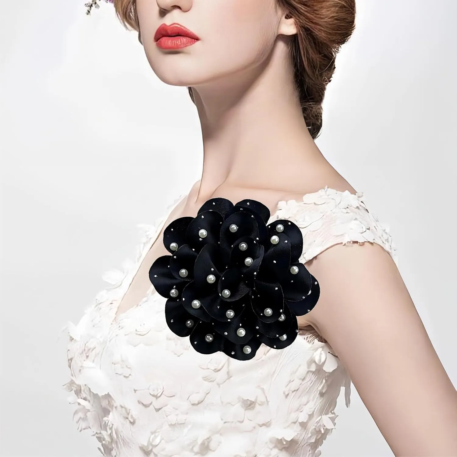 Large Flower Brooch for Women Dainty Satin Fabric Large Rose Flower Brooches Pearl Floral Brooches Lapel Pins for Bride Wedding Party Dance Accessories for Clothing and Hairstyling