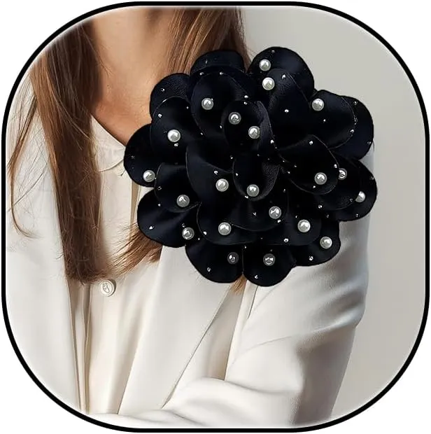 Large Flower Brooch for Women Dainty Satin Fabric Large Rose Flower Brooches Pearl Floral Brooches Lapel Pins for Bride Wedding Party Dance Accessories for Clothing and Hairstyling