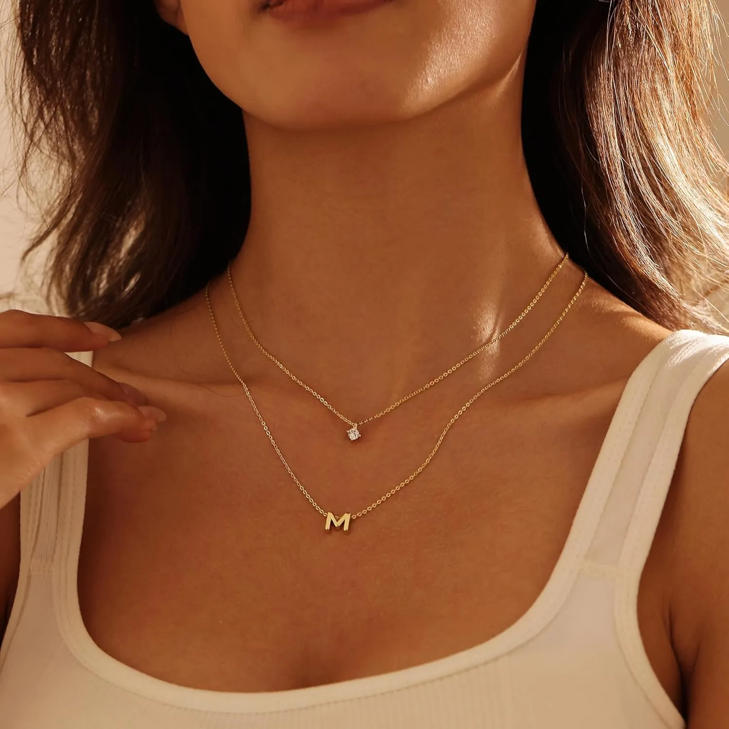 Layered Initial Necklaces for Women, 14k Gold Plated Cute Letter Necklace Dainty Gold Initial Necklace Stack Personalized Name Choker Charm Gold Necklaces for Women Trendy Fashion Jewelry