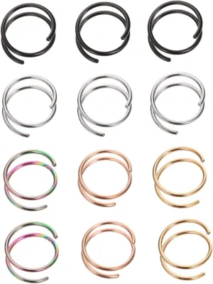 LIFKOME 12Pcs Spiral Nose Rings Colorful Nose Jewelry Hoops Nose Piercing Rings Sturdy for Daily Wear and Special Occasions