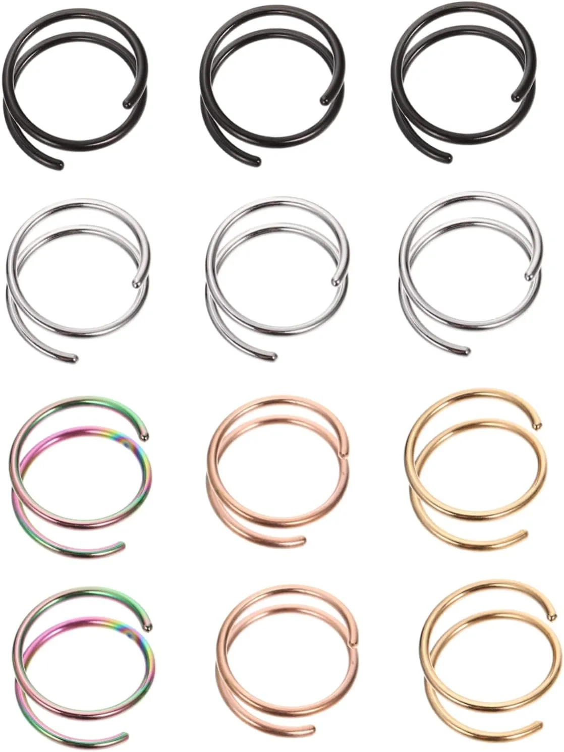 LIFKOME 12Pcs Spiral Nose Rings Colorful Nose Jewelry Hoops Nose Piercing Rings Sturdy for Daily Wear and Special Occasions