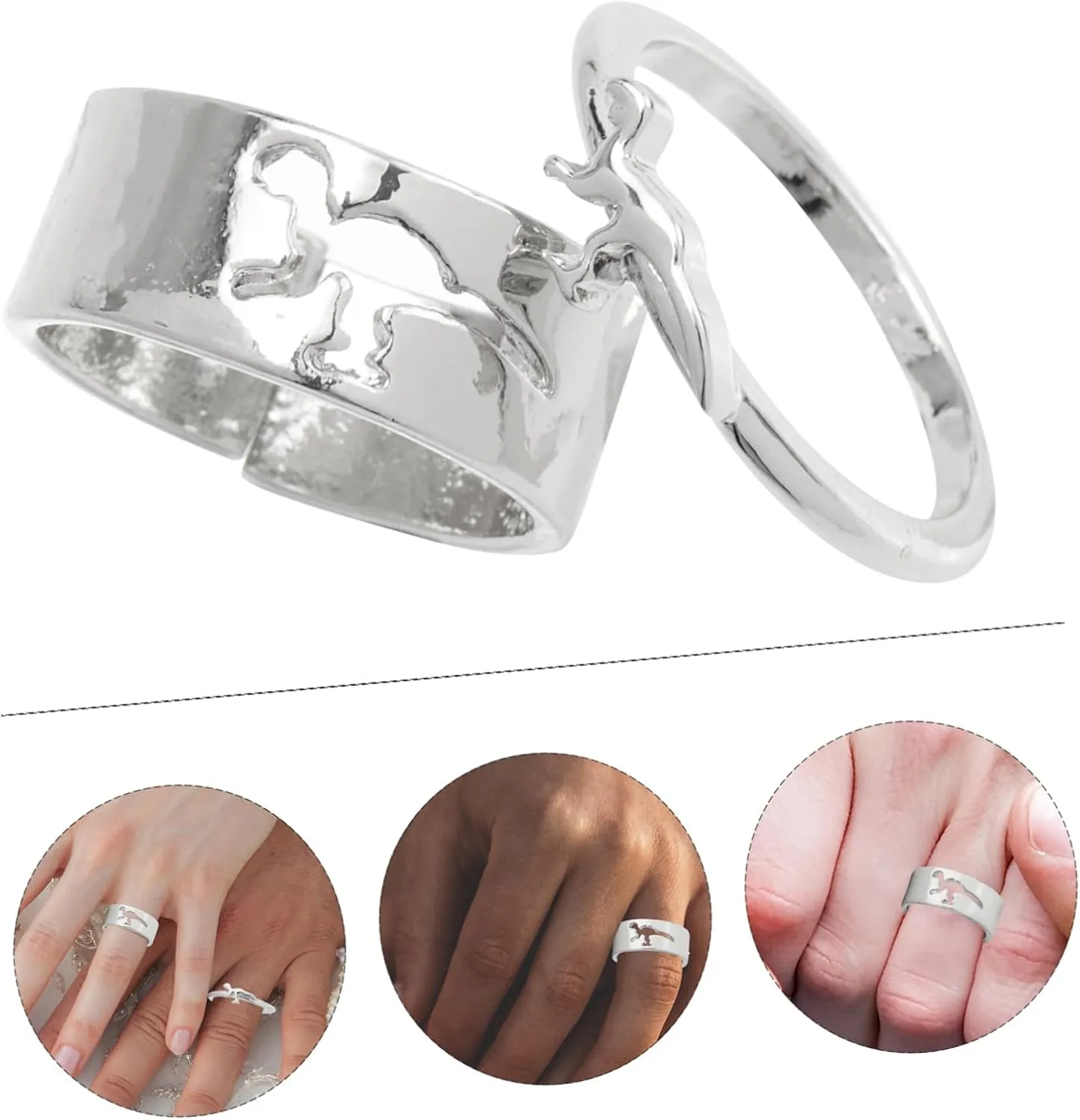 LIFKOME 6 Pcs Couple Dinosaur Ring Rings Promise Ring Link Cute Ring Multiple Stack Open Band Wedding Ring