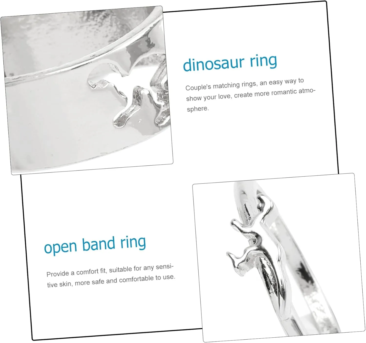 LIFKOME 6 Pcs Couple Dinosaur Ring Rings Promise Ring Link Cute Ring Multiple Stack Open Band Wedding Ring
