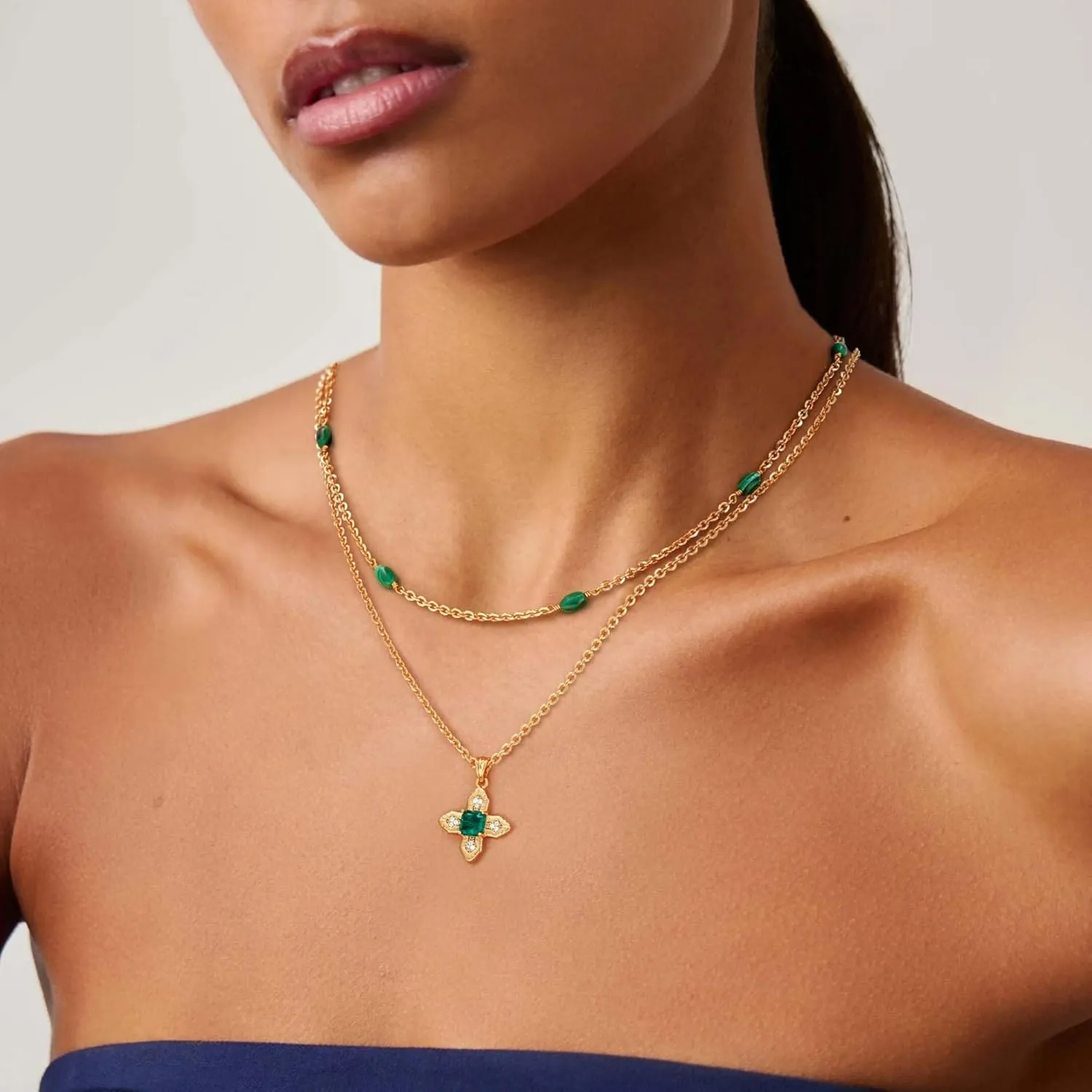 LOYATA Gold Layered Cross Necklaces for Women??4K Gold Plated Cubic Zirconia Diamond Cross Necklace Dainty Layering Emerald Necklace Choker for Women Charm Cross Pendant Necklace Gold Jewelry for Women