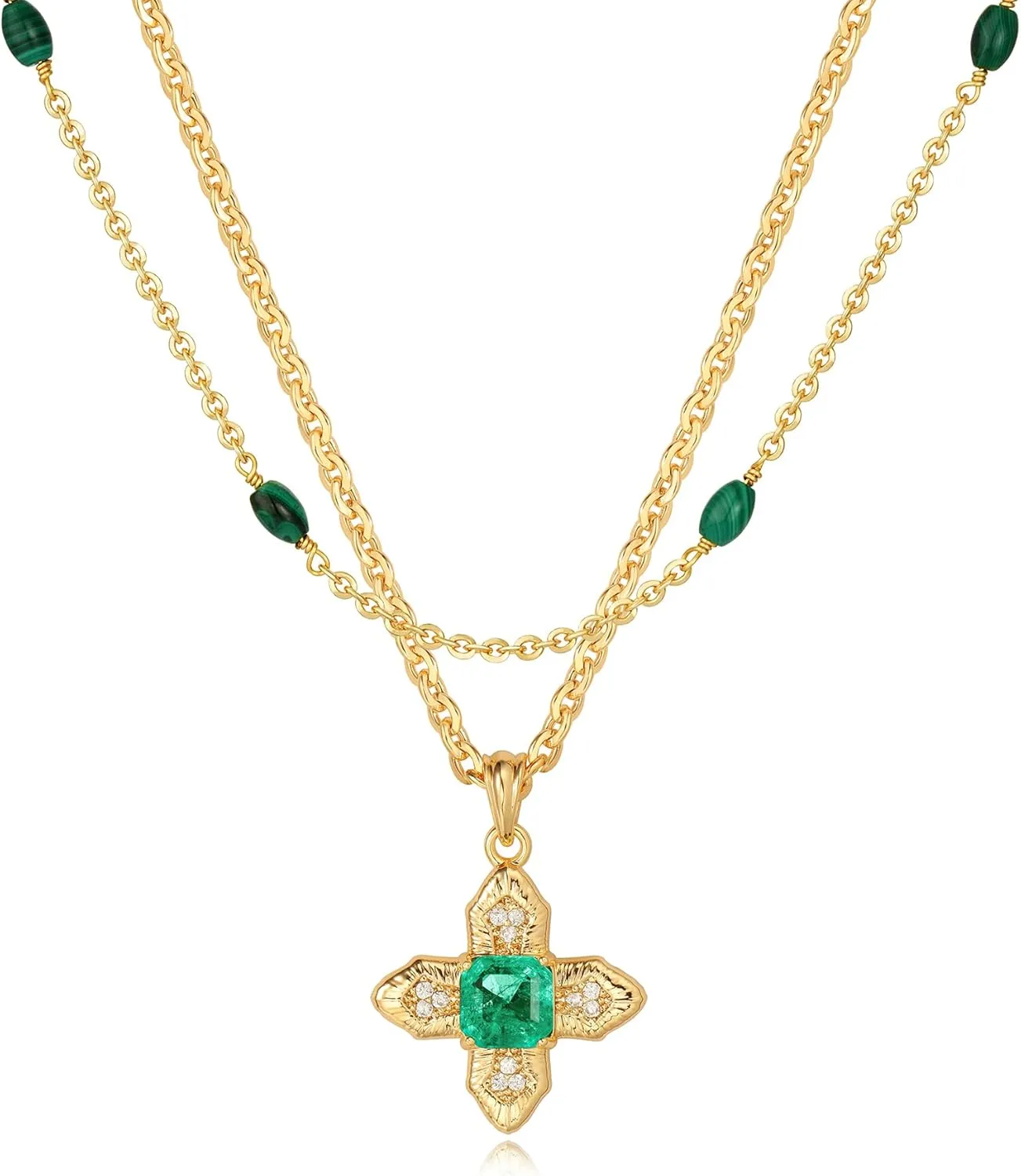 LOYATA Gold Layered Cross Necklaces for Women??4K Gold Plated Cubic Zirconia Diamond Cross Necklace Dainty Layering Emerald Necklace Choker for Women Charm Cross Pendant Necklace Gold Jewelry for Women