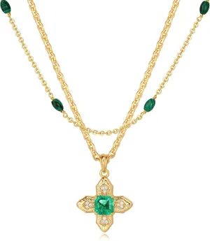 LOYATA Gold Layered Cross Necklaces for Women??4K Gold Plated Cubic Zirconia Diamond Cross Necklace Dainty Layering Emerald Necklace Choker for Women Charm Cross Pendant Necklace Gold Jewelry for Women