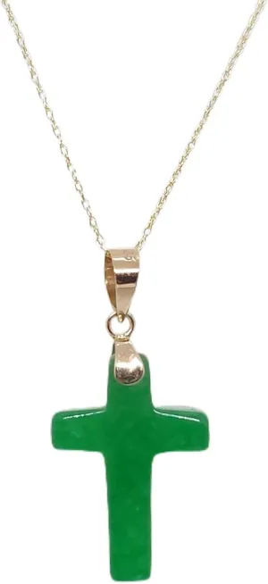 Lucky&Store CROSS 14k Jade Pendant/Necklace in 14k 18 Inches Yellow Gold Rope Chain. GREEN Jade Cross. Religious Cross Pendant. Cross LOVER.