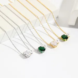 Luxurious Ellipse Round Geometric 18K Gold Plating Diamond Inlay Necklaces