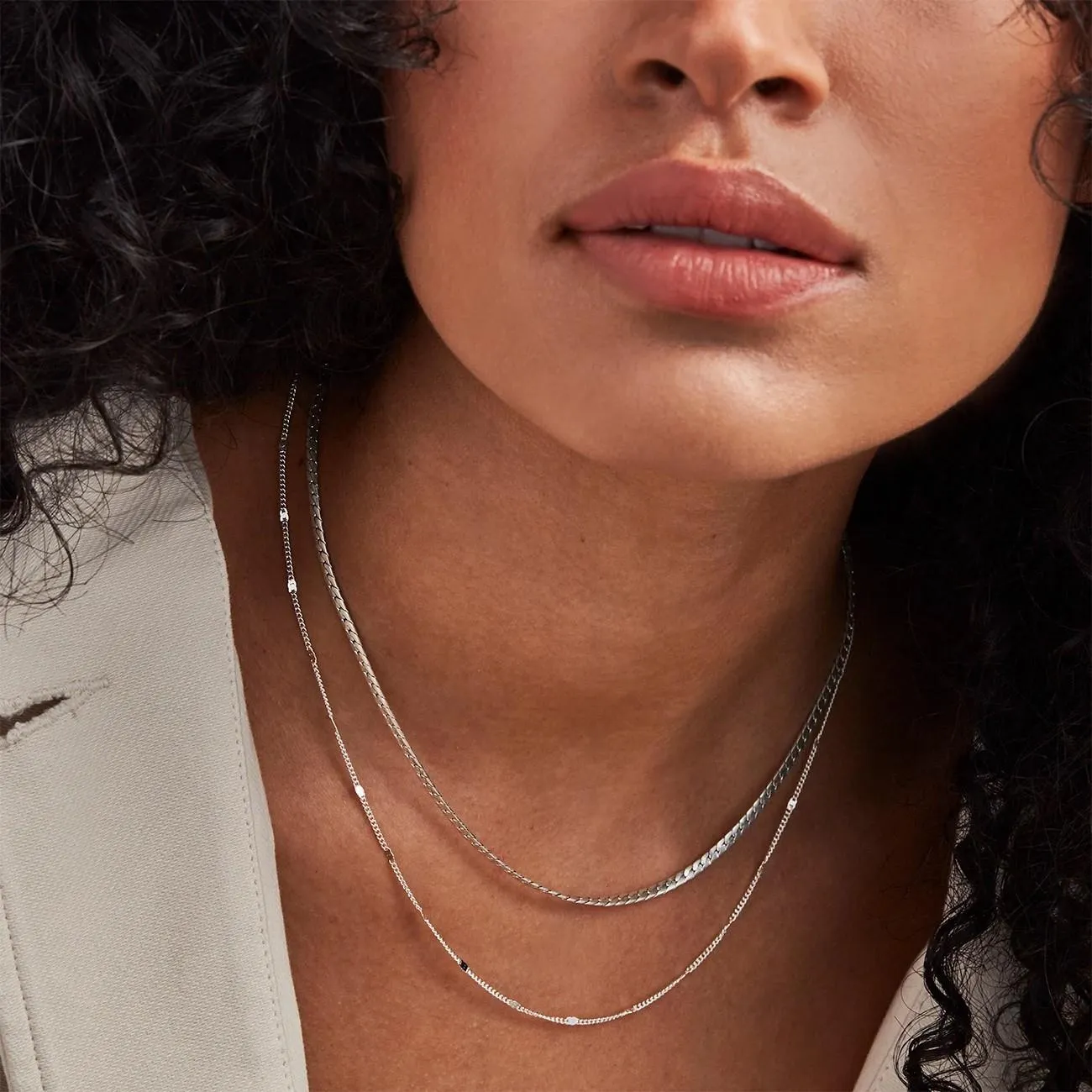 Malia Stamped Chain Necklace (Silver)