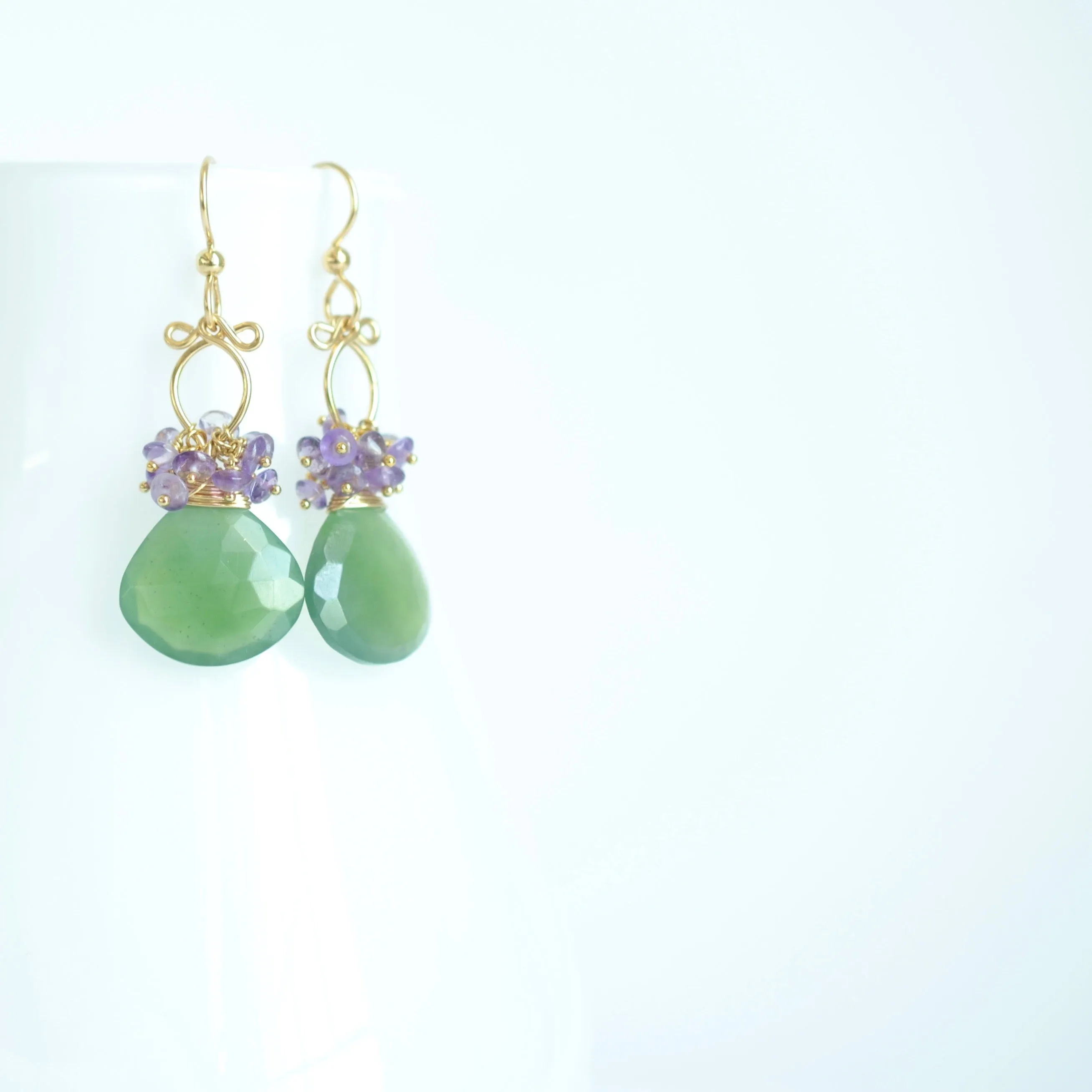 Maritza - Serpentine, Amethyst, 14k Gold Filled Earrings
