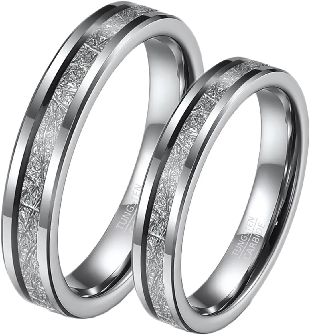Matching Couple Rings, Tungsten Rings for Men 4mm Silver Ring Inlay Metal Valentine's Day Couple Rings