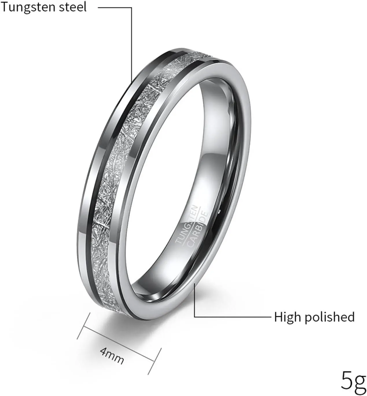 Matching Couple Rings, Tungsten Rings for Men 4mm Silver Ring Inlay Metal Valentine's Day Couple Rings