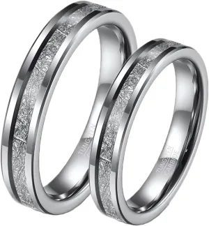Matching Couple Rings, Tungsten Rings for Men 4mm Silver Ring Inlay Metal Valentine's Day Couple Rings