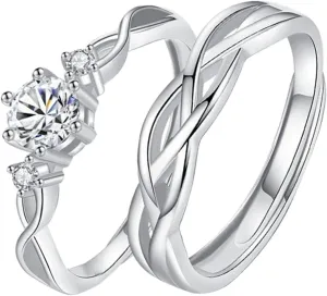 Matching Dinosaur Rings Open End Rings Adjustable Size Couple Wearing Valentine's Day Rings Proposal Rings Women's Rings with Adjustable Openings Give Simple Couple (C, One Size)