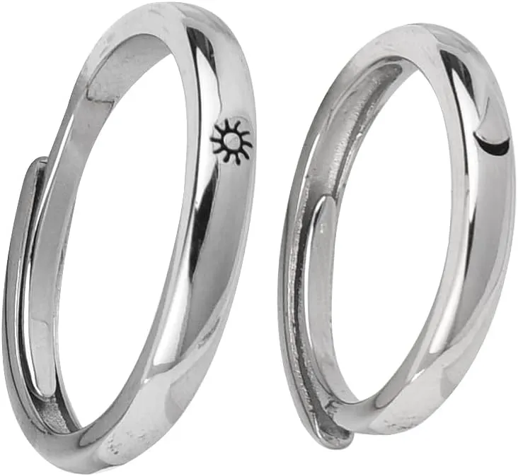 Matching Rings for 2 Couples Sun and Moon Ring Gifts for Girlfriend Boyfriend Adjustable Engagement Ring for Women Men Wedding Gifts for Couple Birthday Chrsitmas Gift for Husband Wife