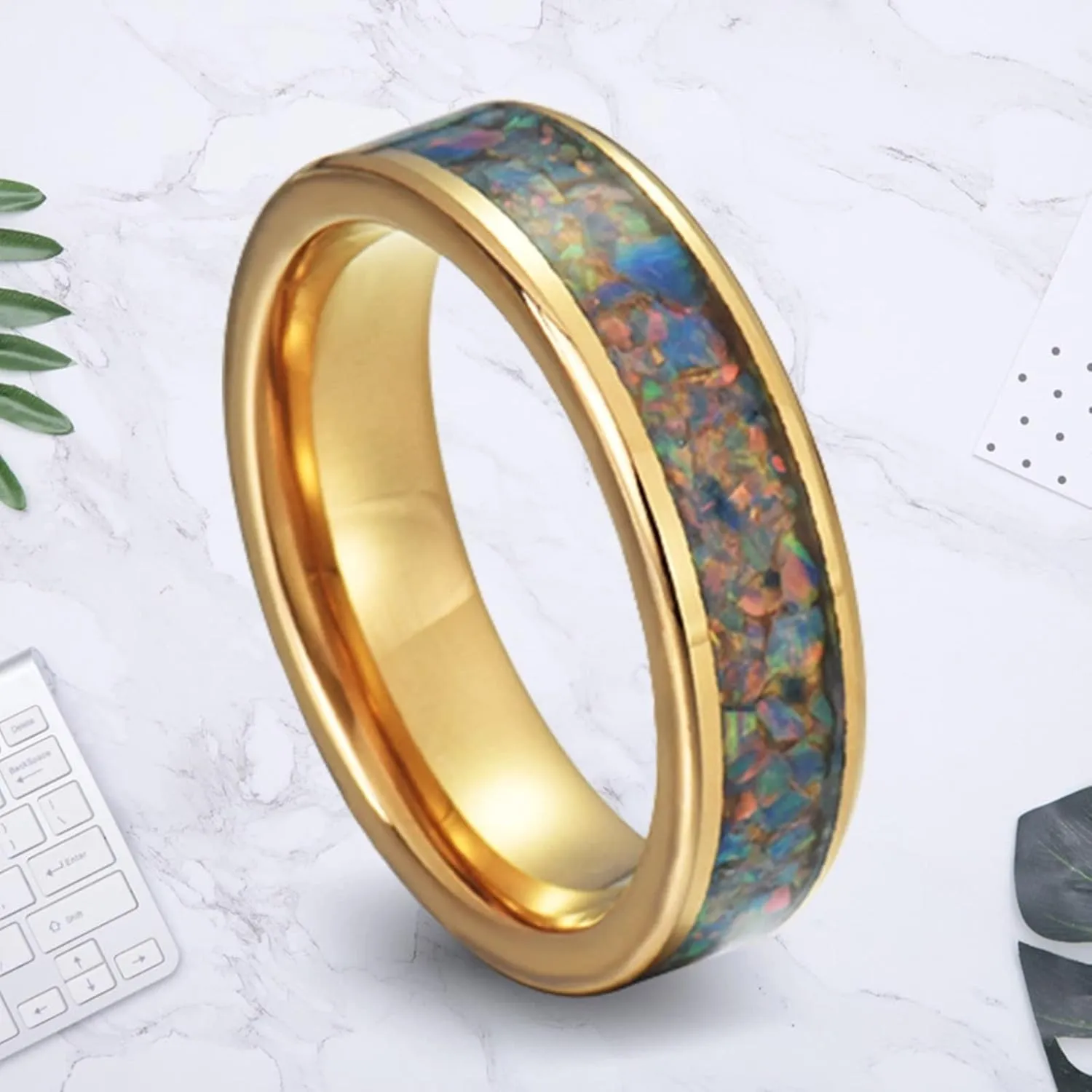 Matching Rings for Couples, Mens Rings Tungsten Gold 8mm Ring Inlay Silver Metal Men's and Women's Fashion Rings