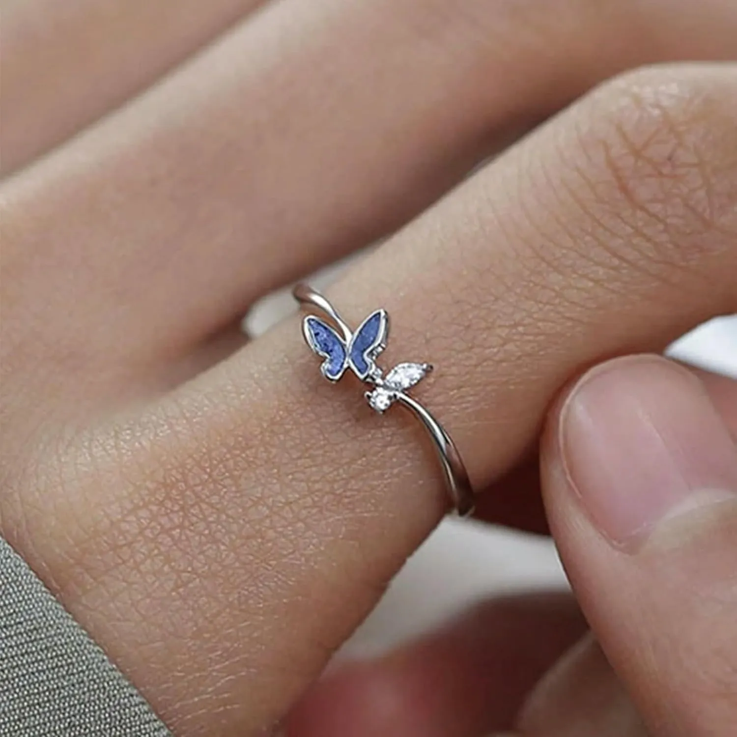Matching Rings for Couples Set with 2 Rings Sterling Silver Matching Ocean Butterfly Promise Rings Cubic Zirconia Adjustable Romantic Couples Rings for His and Her Valentine's Day Gift