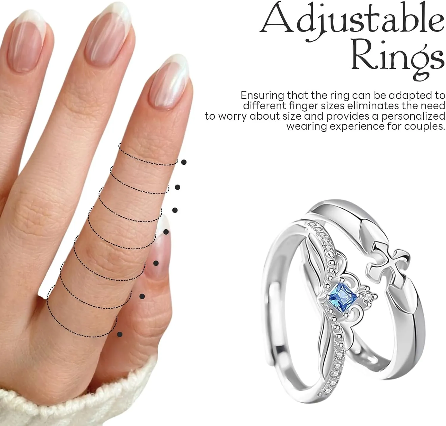 Matching Rings for Couples Set with 2 Rings Sterling Silver Matching Ocean Butterfly Promise Rings Cubic Zirconia Adjustable Romantic Couples Rings for His and Her Valentine's Day Gift