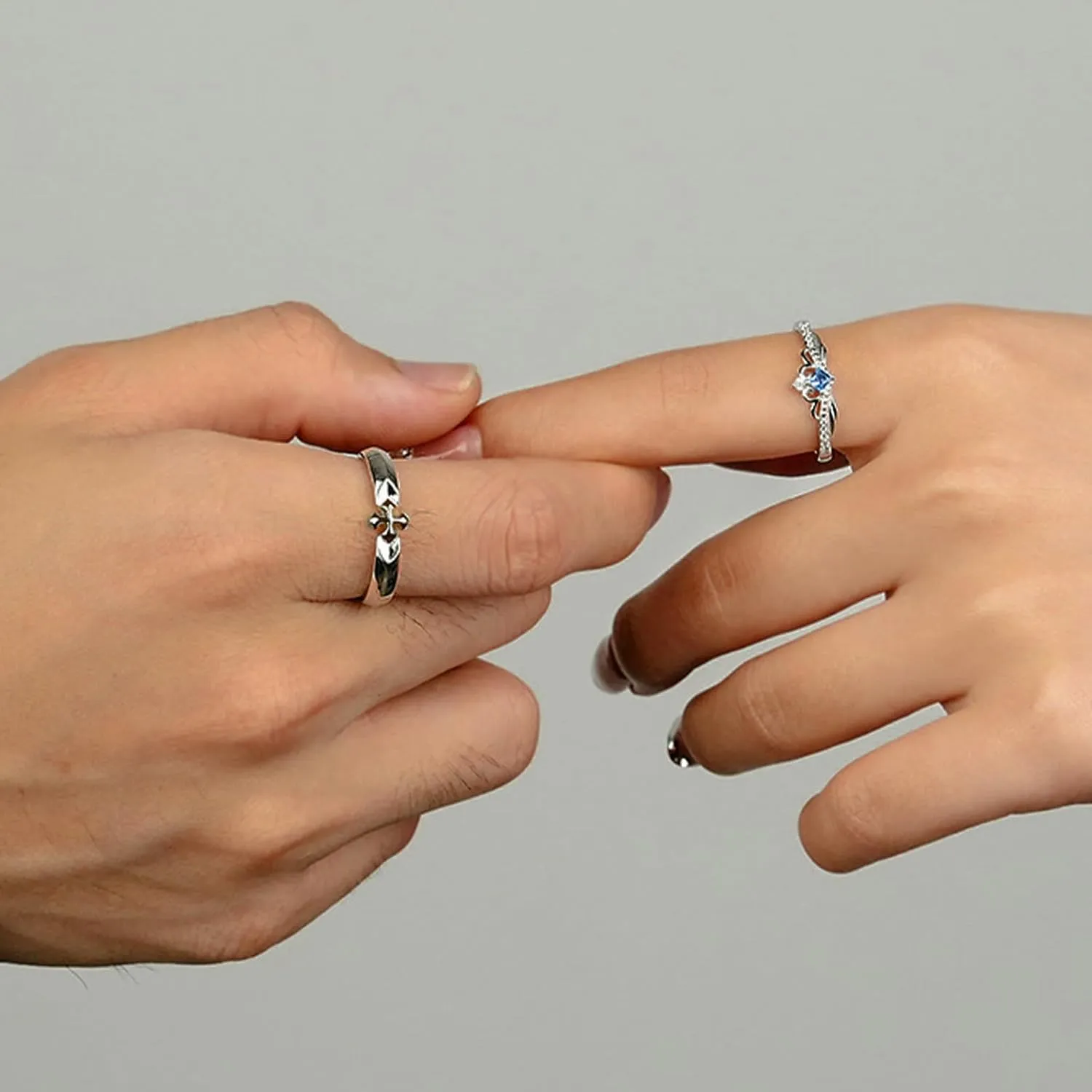 Matching Rings for Couples Set with 2 Rings Sterling Silver Matching Ocean Butterfly Promise Rings Cubic Zirconia Adjustable Romantic Couples Rings for His and Her Valentine's Day Gift