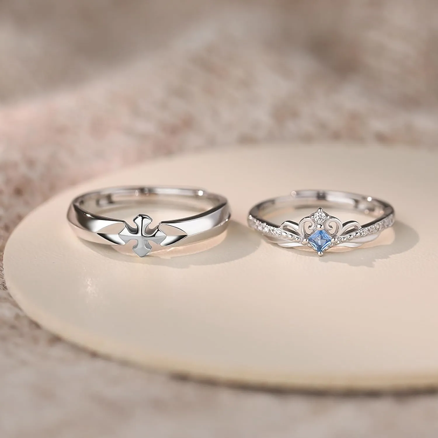 Matching Rings for Couples Set with 2 Rings Sterling Silver Matching Ocean Butterfly Promise Rings Cubic Zirconia Adjustable Romantic Couples Rings for His and Her Valentine's Day Gift