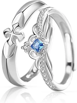Matching Rings for Couples Set with 2 Rings Sterling Silver Matching Ocean Butterfly Promise Rings Cubic Zirconia Adjustable Romantic Couples Rings for His and Her Valentine's Day Gift