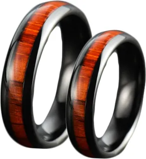 Matching Rings for Couples, Tungsten Rings for Men Black 6mm Ring Inlay Wood Engagement Couple Rings