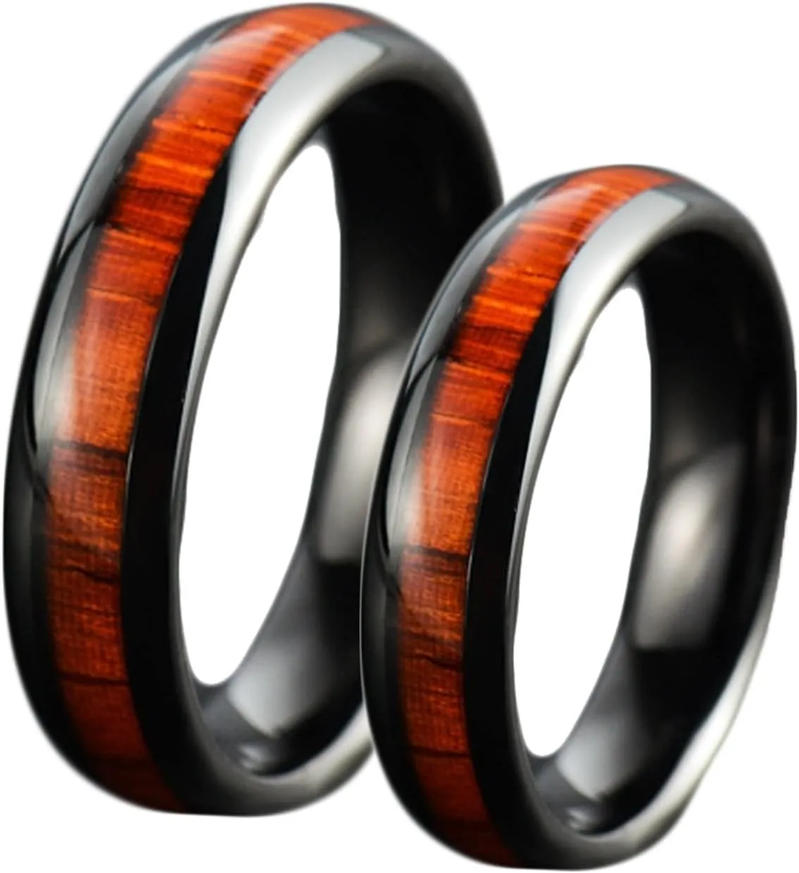Matching Rings for Couples, Tungsten Rings for Men Black 6mm Ring Inlay Wood Engagement Couple Rings