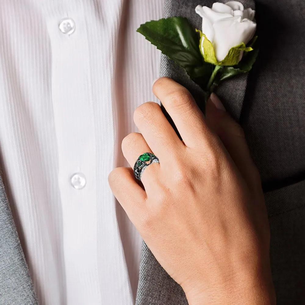 Matching Wedding Rings for Couples Set Promise Rings for Him and Her Customizable Emerald Green Engagement Rings for Women Mens Wedding Ring Tungsten Engraved Valentine's Day Jewelry Gift