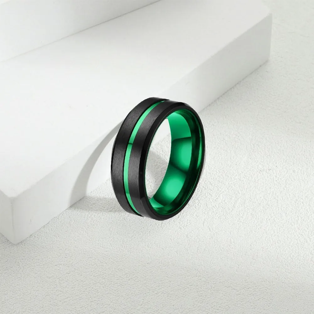 Matching Wedding Rings for Couples Set Promise Rings for Him and Her Customizable Emerald Green Engagement Rings for Women Mens Wedding Ring Tungsten Engraved Valentine's Day Jewelry Gift