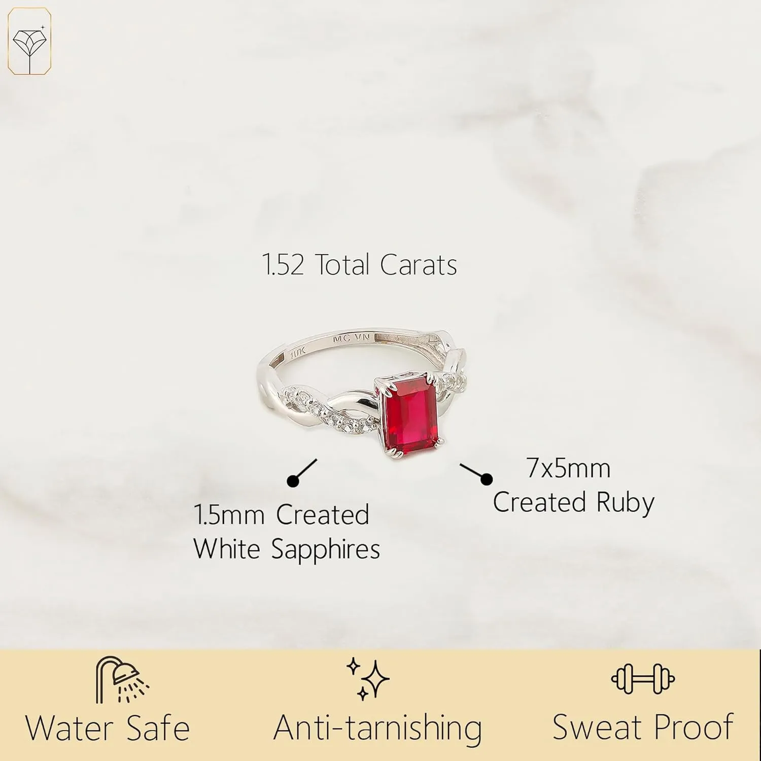 MAX   STONE Solid 10K Gold Emerald Cut Gemstone Rings for Women with Twisted Band | Birthstone Rings in Size 6 to 8 | Anti Tarnishing Statement Cocktail Ring with Gift Box
