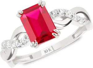 MAX   STONE Solid 10K Gold Emerald Cut Gemstone Rings for Women with Twisted Band | Birthstone Rings in Size 6 to 8 | Anti Tarnishing Statement Cocktail Ring with Gift Box