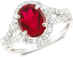 MAX   STONE Solid 10K Gold Oval Cut Gemstone Rings for Women | Anti Tarnishing Halo Birthstone Rings | Real 10kt Gold Cocktail Ring with Gift Box in Sizes 6 to 8